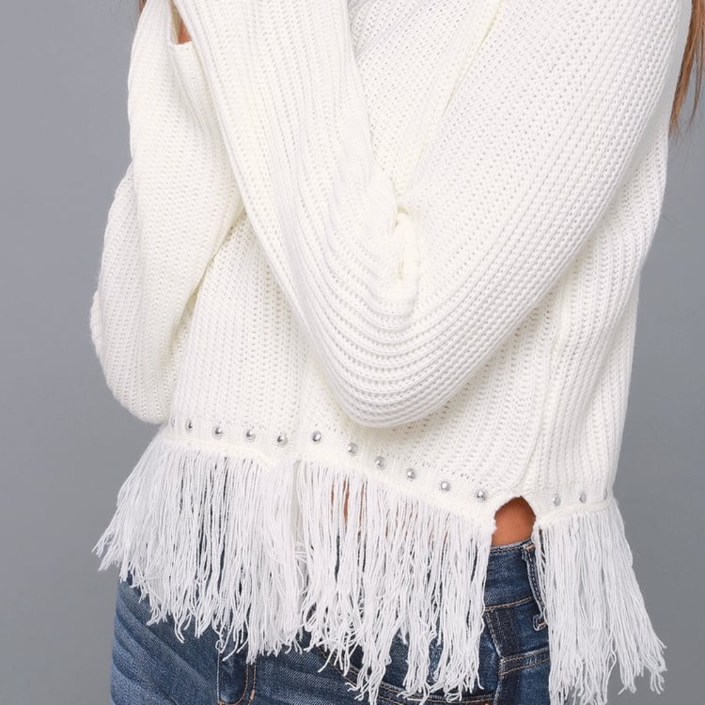 Freethinker Cream Fringe Cropped Sweater - Picture 3 of 8